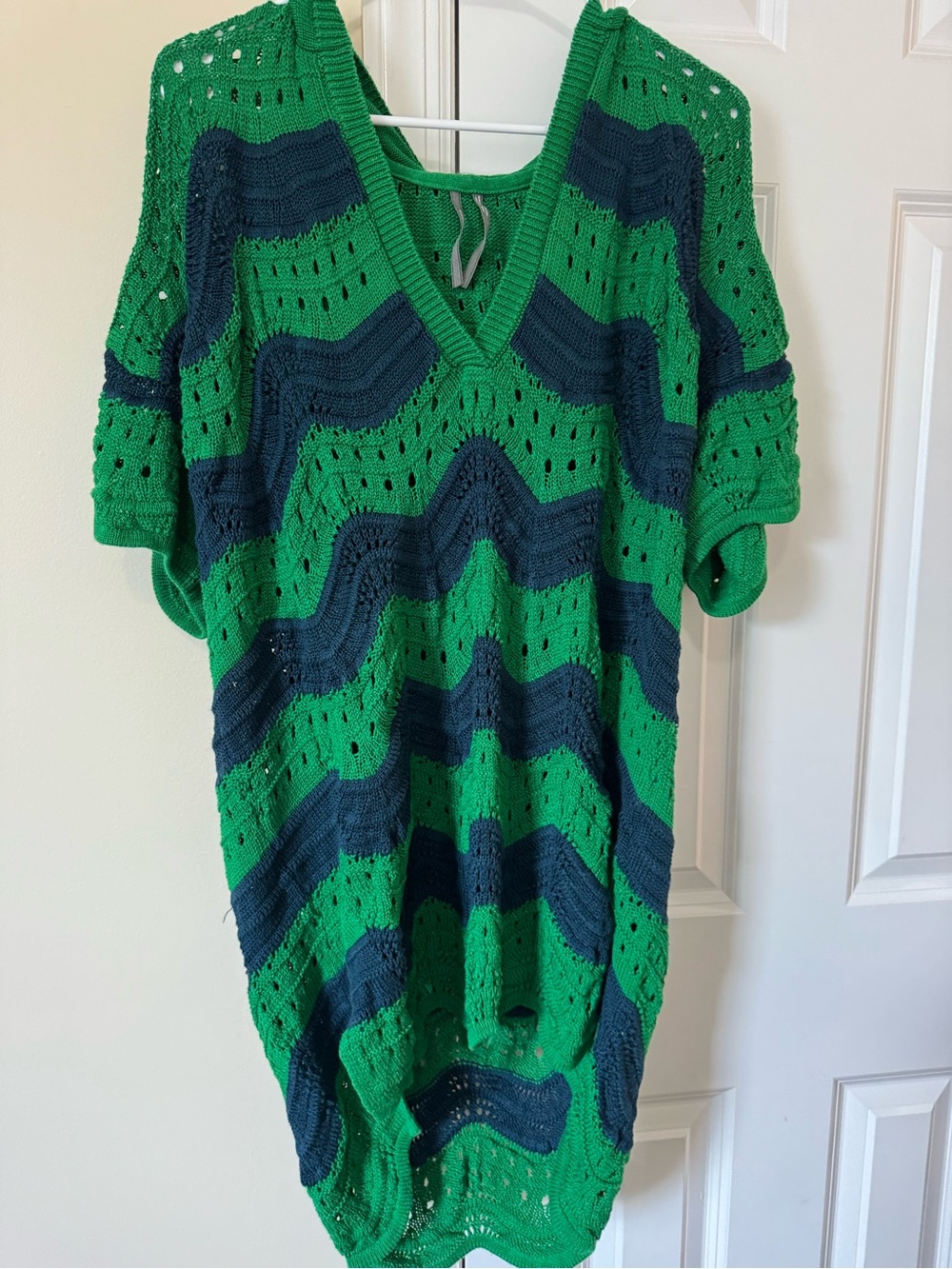 Anthropologie Green & Navy Chevron Hooded Knit Cover-Up - Picture 9 of 9